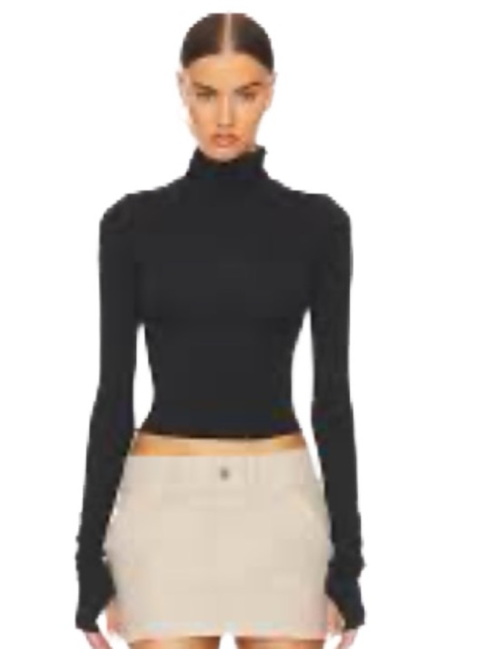 Women’s Black Ribbed Turtleneck Long-Sleeve Crop Top Size S